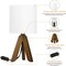 Natural Wood Tripod Table Lamp, White Linen Fabric Shade Bedside Night Lamp with Long Cord & Inline Push Switch